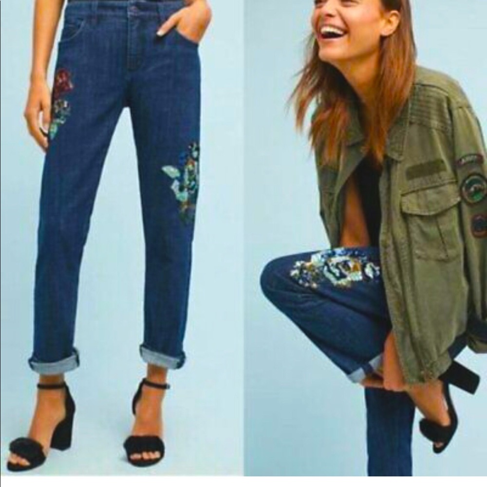 Anthropologie Slim Boyfriend Sequin Jeans